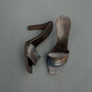 Vintage FENDI snakeskin wooden high heel mules